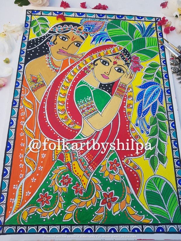 Radha Krishna - Original Madhubani Painting