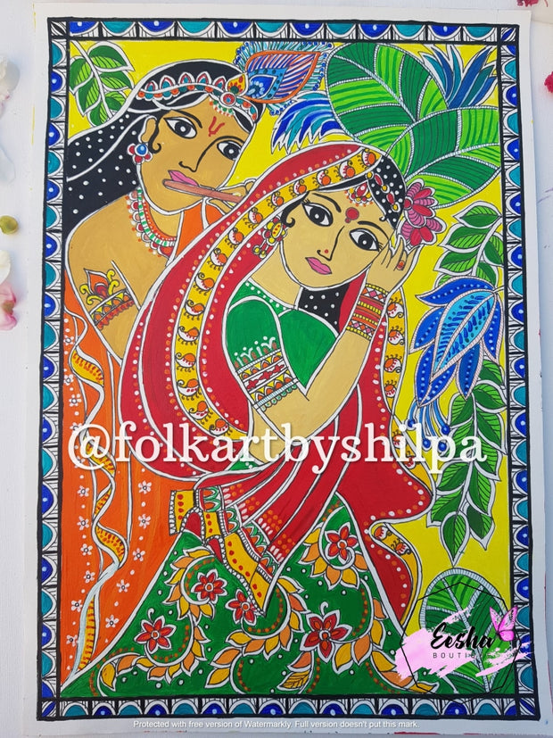 Radha Krishna - Original Madhubani Painting