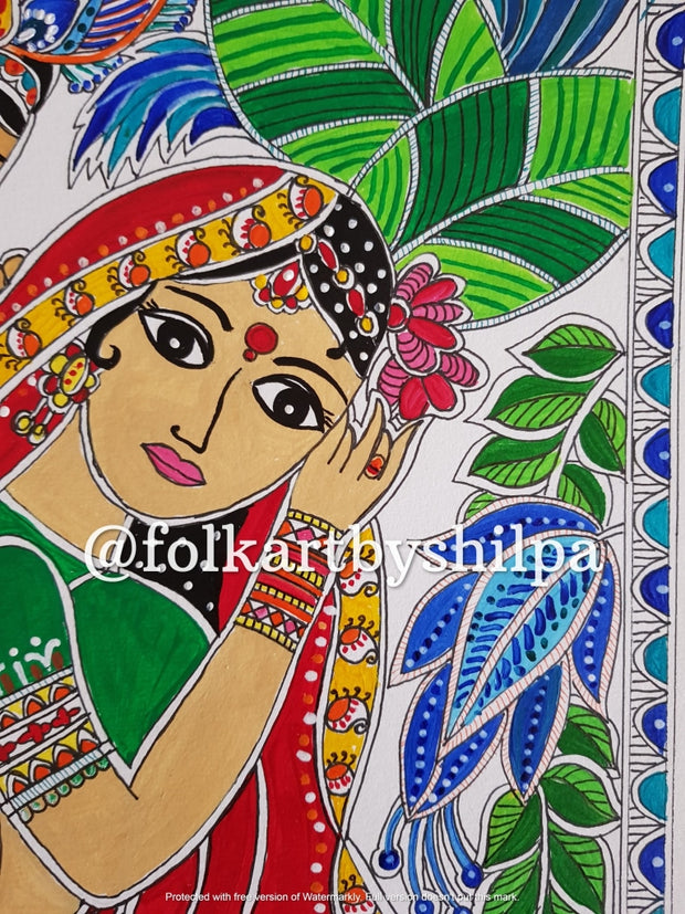 Radha Krishna - Original Madhubani Painting