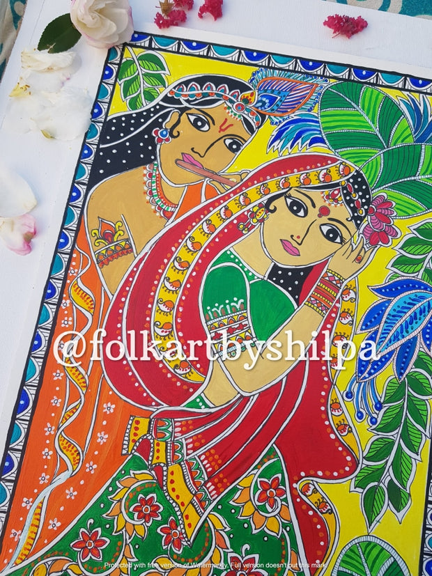 Radha Krishna - Original Madhubani Painting