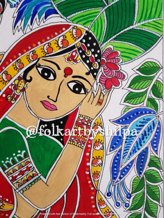 Radha Krishna - Original Madhubani Painting