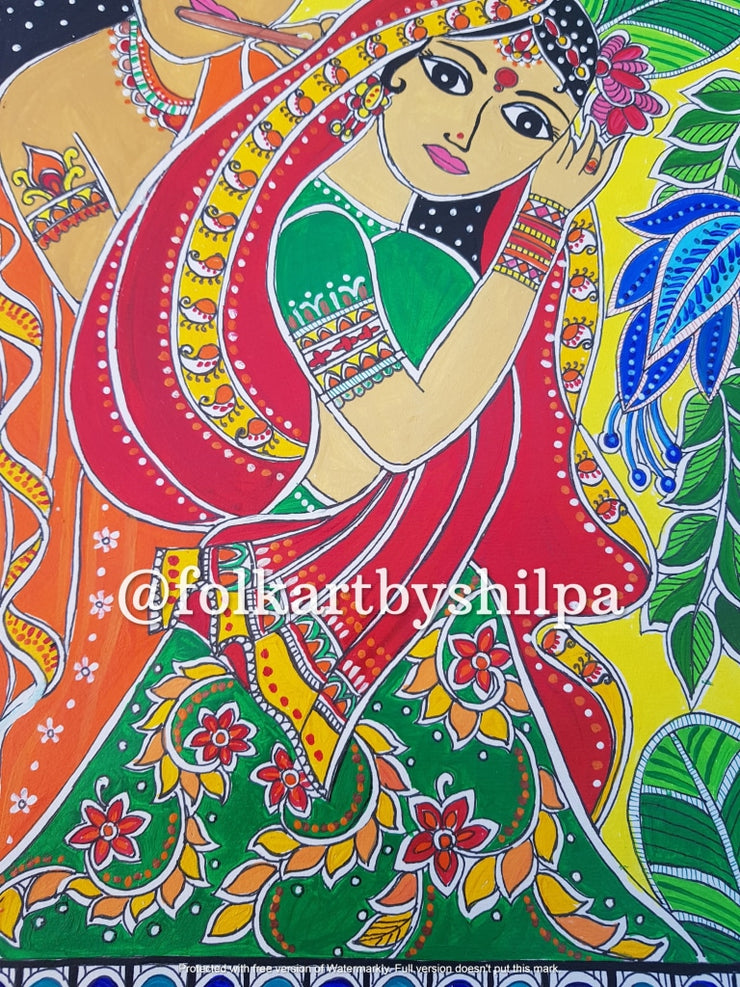 Radha Krishna - Original Madhubani Painting