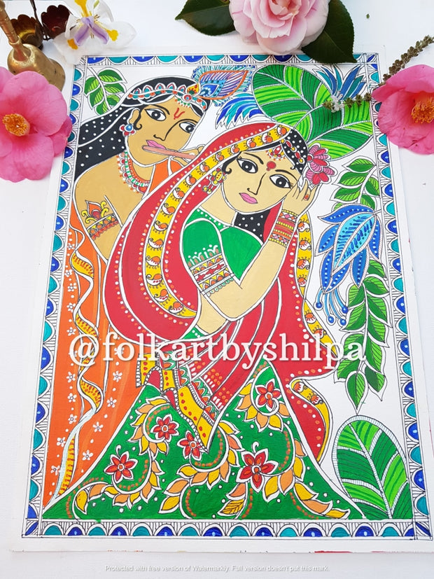 Radha Krishna - Original Madhubani Painting