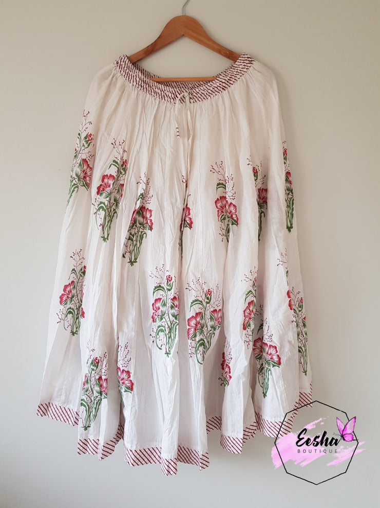 Red Floral Butti - Hand Block Printed Skirt