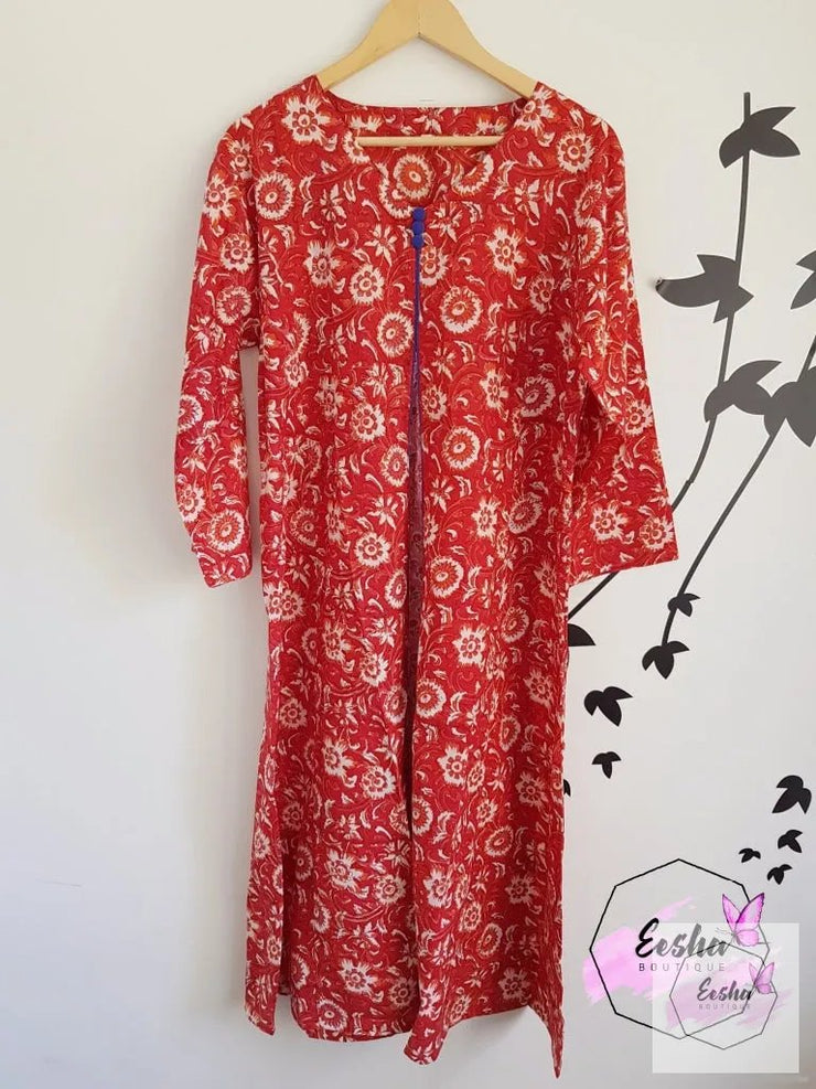 Red Floral Long Kaftan Summer Dress