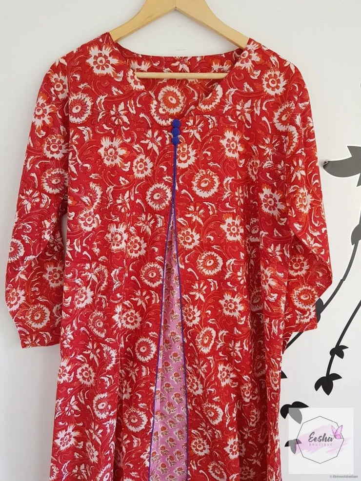 Red Floral Long Kaftan Summer Dress