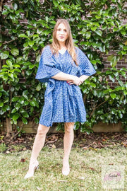 Short Kaftan - Floral Indigo Blue