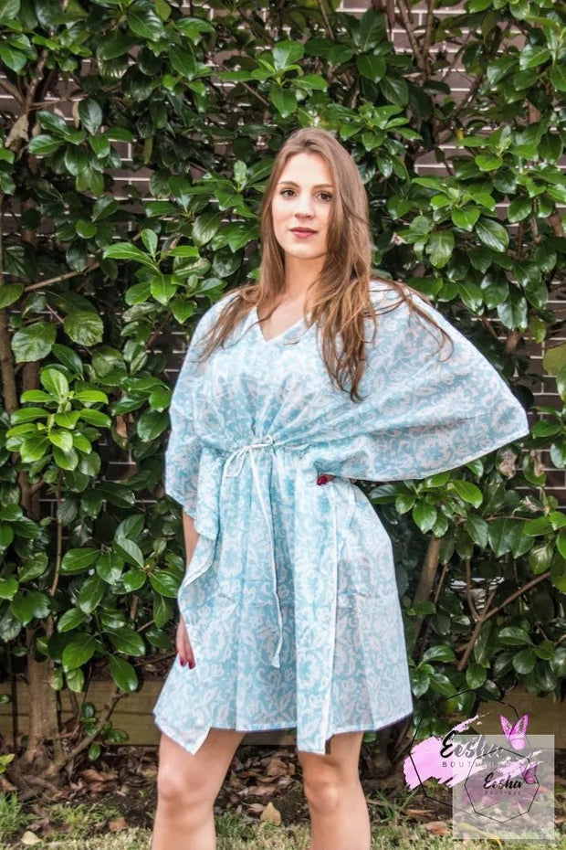 Short Kaftan - Floral Sky Blue