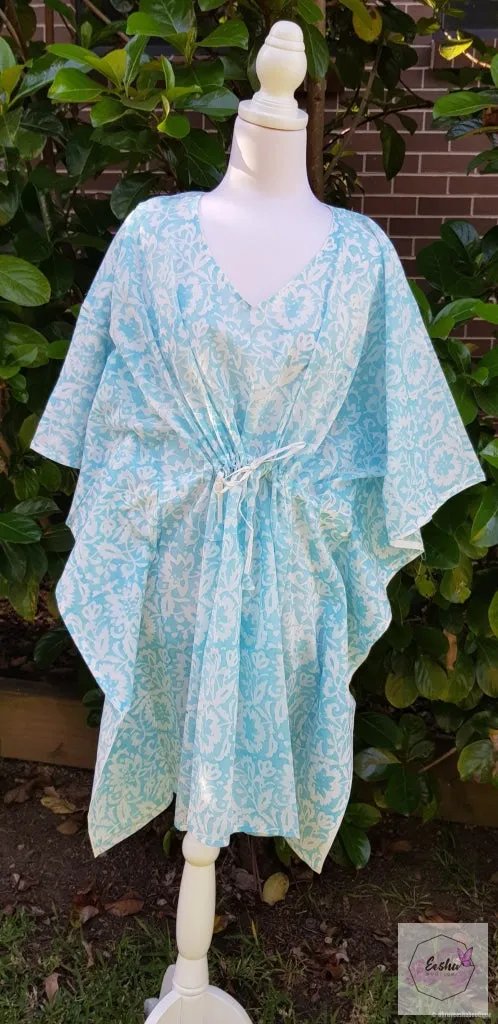 Short Kaftan - Floral Sky Blue