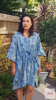 Short Kaftan - Indigo Gecko Print