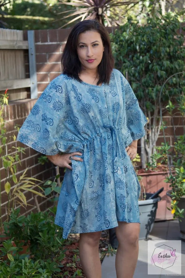 Short Kaftan - Indigo Gecko Print