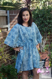 Short Kaftan - Indigo Gecko Print