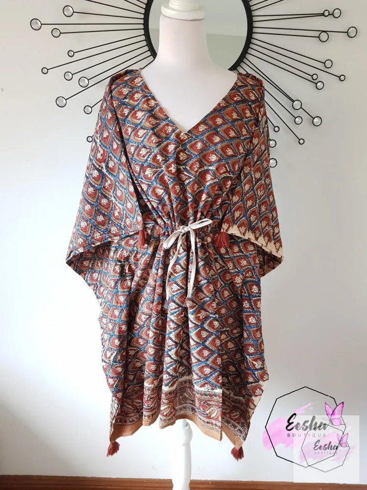 Short Kaftan - Kalamkari Print With Tussles