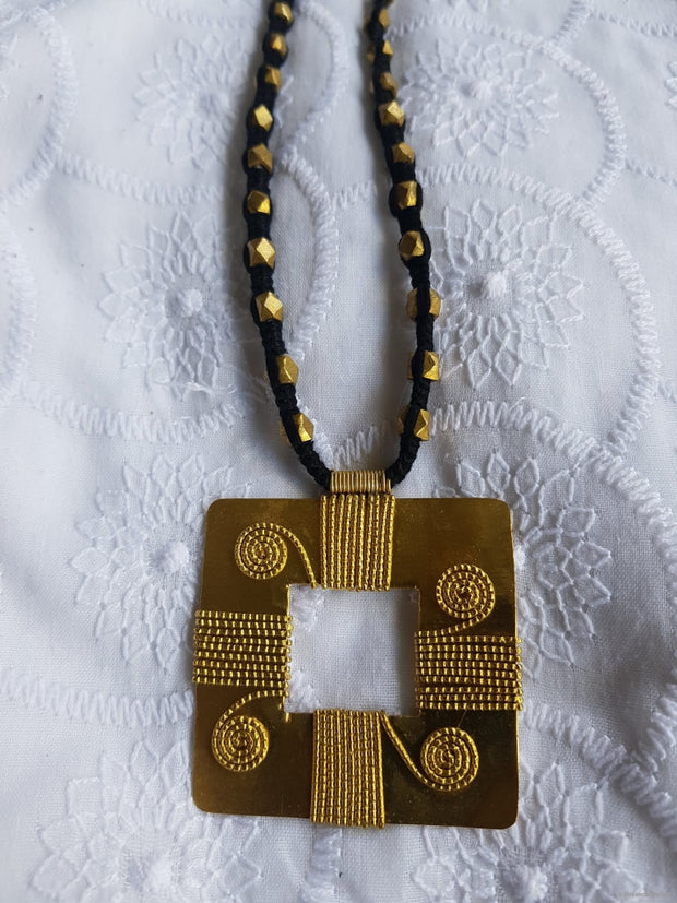 Square Brass Pendant Necklace