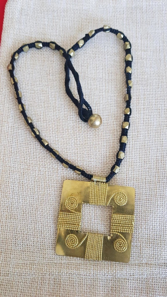 Square Brass Pendant Necklace