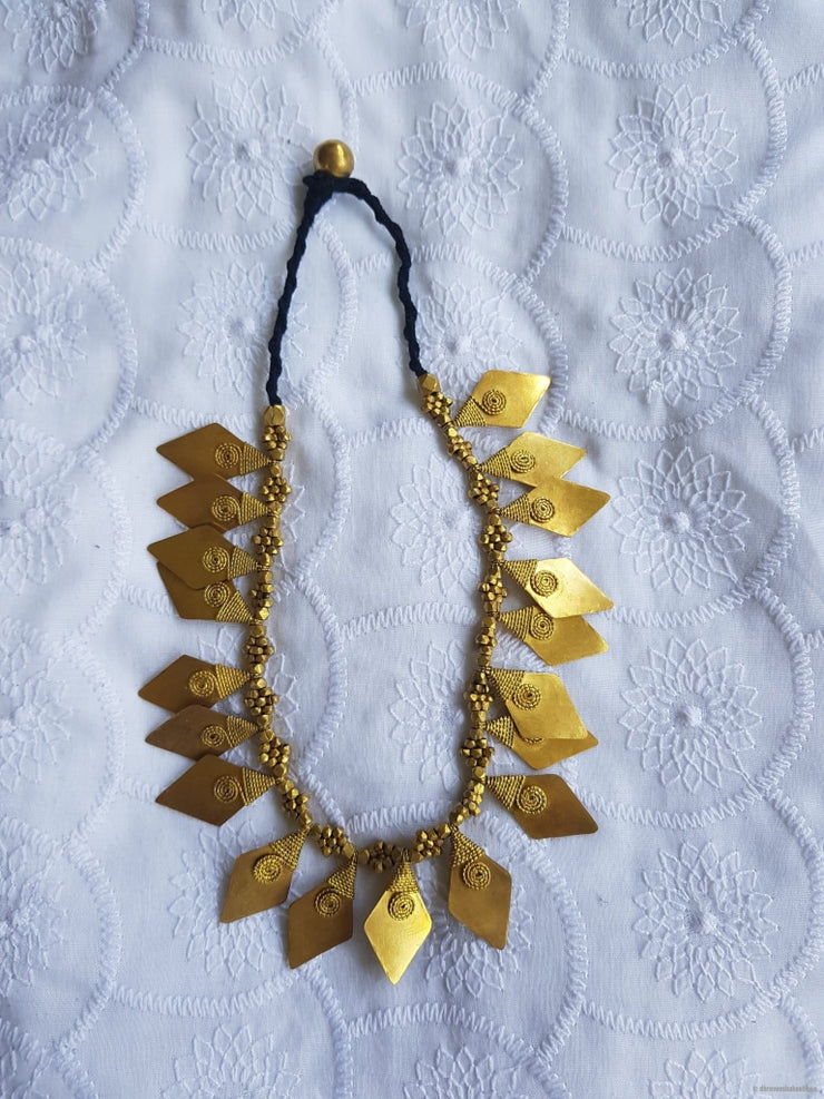 Tribal Leaf Brass Pendant Necklace