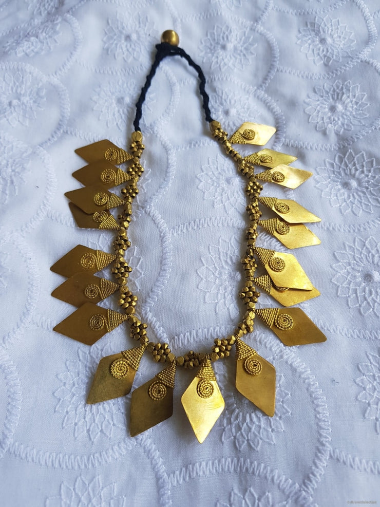 Tribal Leaf Brass Pendant Necklace
