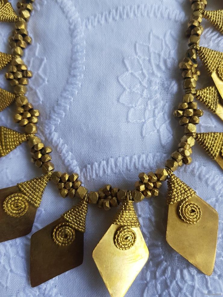 Tribal Leaf Brass Pendant Necklace