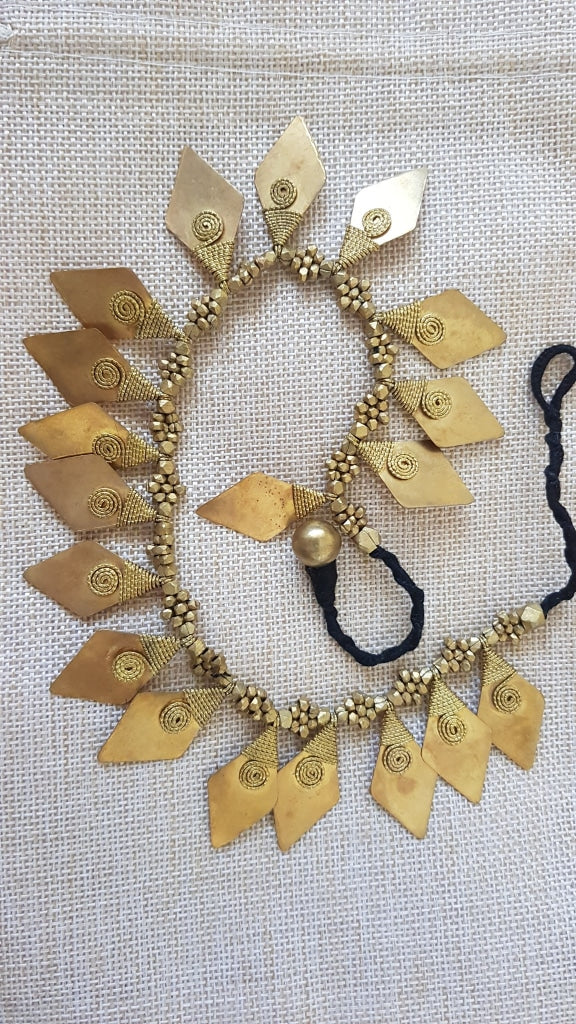 Tribal Leaf Brass Pendant Necklace