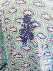 Turquoise Bell Sleeves Hand Block Print Tunic Kurta With Chikankari Embroidery