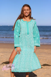 Turquoise Hand Embroidered Long Tunic