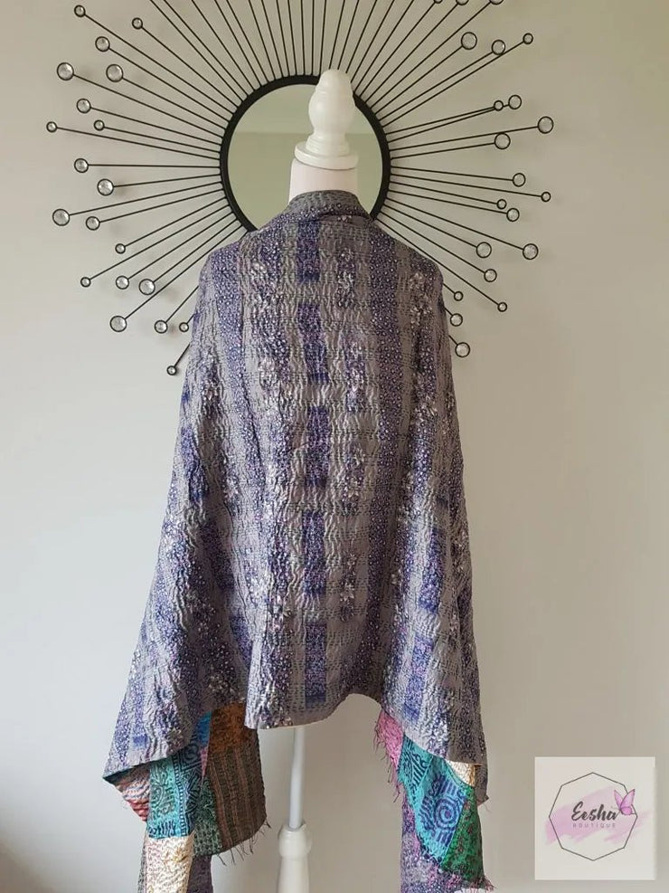 Vintage Double Sided Patchwork Silk Kantha Stole Dupatta