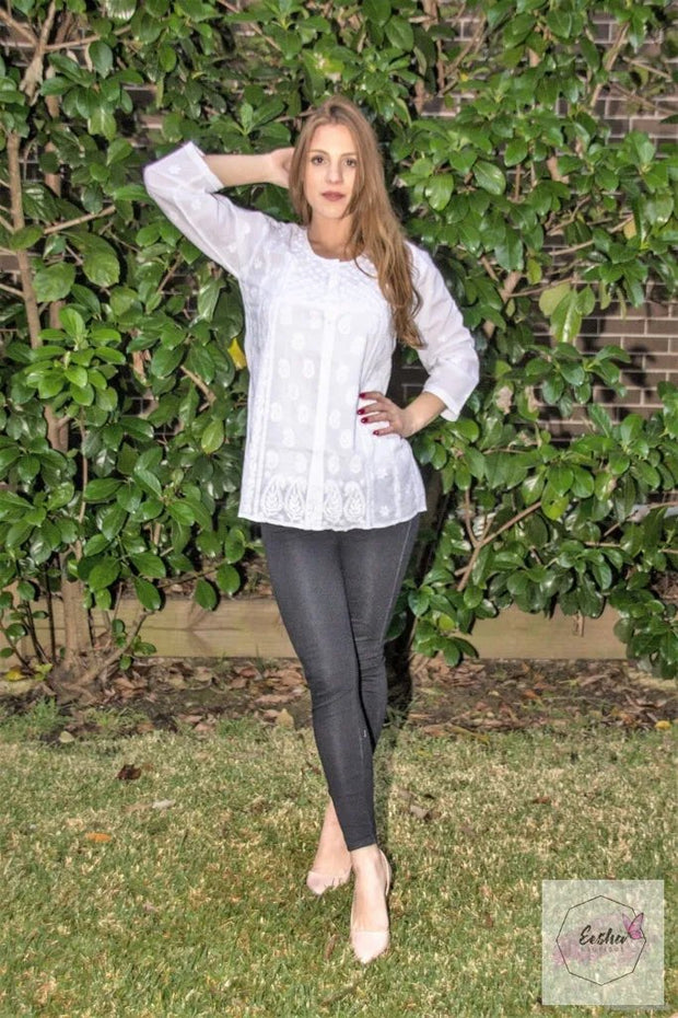 White Hand Embroidered Short Tunic