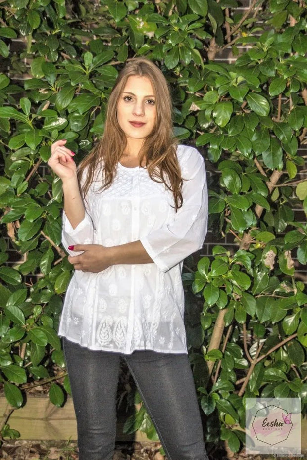 White Hand Embroidered Short Tunic