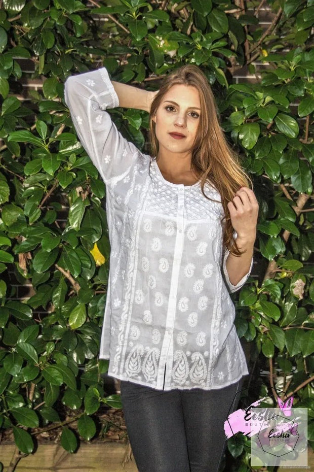 White Hand Embroidered Short Tunic