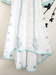 White Long Dress-Hand Embroidered Soft Cotton Voile Tunic