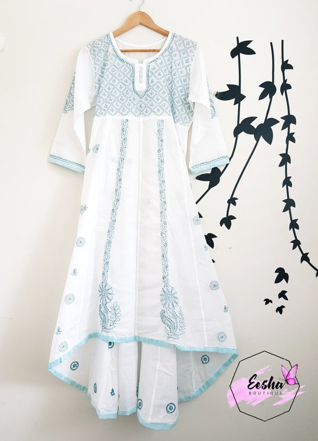 White Long Dress-Hand Embroidered Soft Cotton Voile Tunic