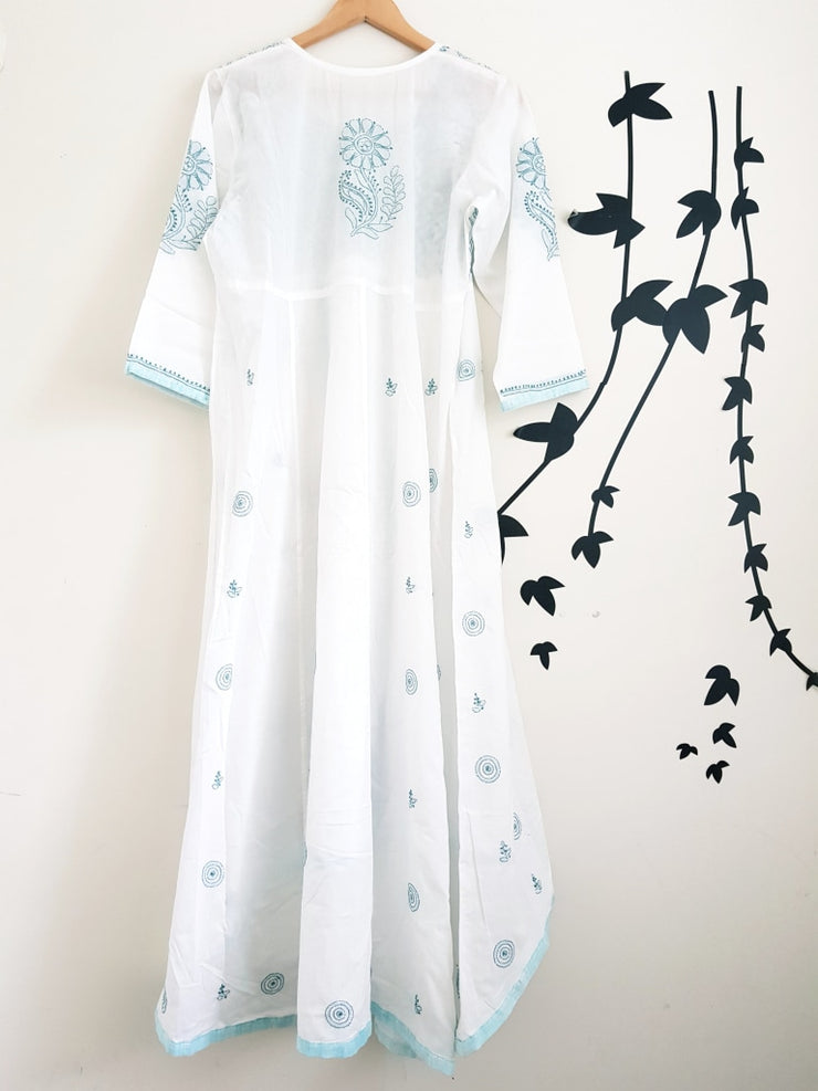White Long Dress-Hand Embroidered Soft Cotton Voile Tunic