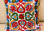 White Suzani Floral Embroideried Pillow Cover