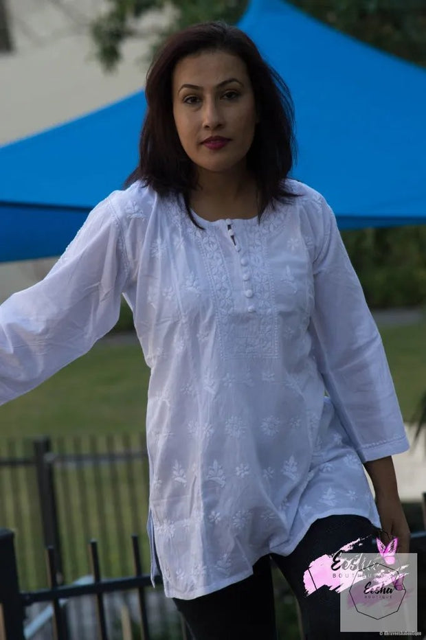 White Tunic - Hand Embroidered Short