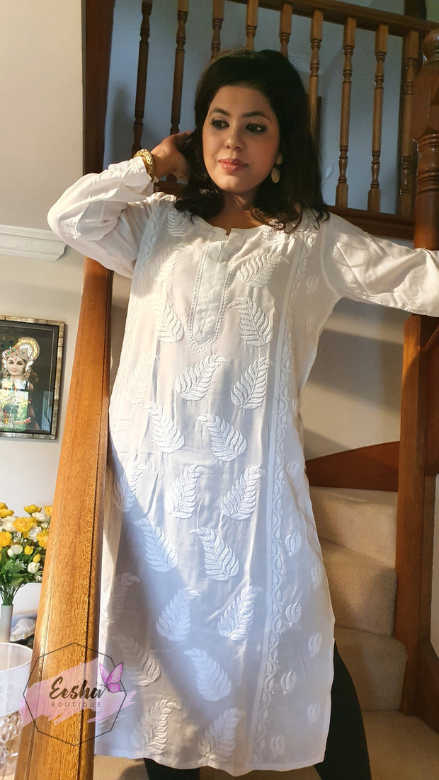 White hand embroidered chikankari tunic kurta kurti