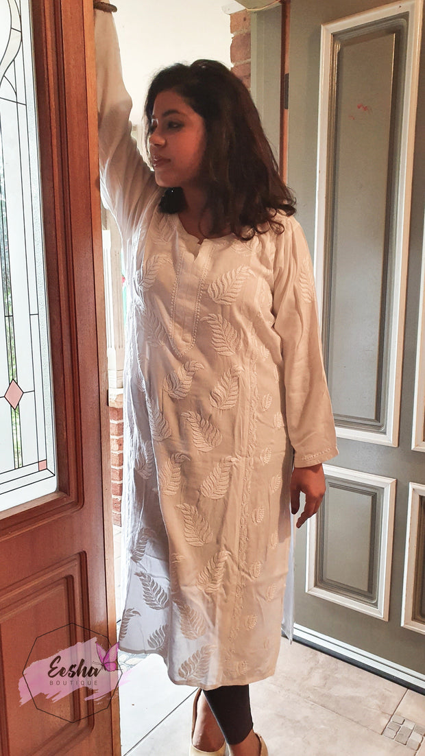 Parna Tunic - White - Hand Embroidered Kurta