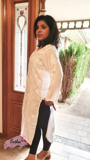 Parna Tunic - White - Hand Embroidered Kurta