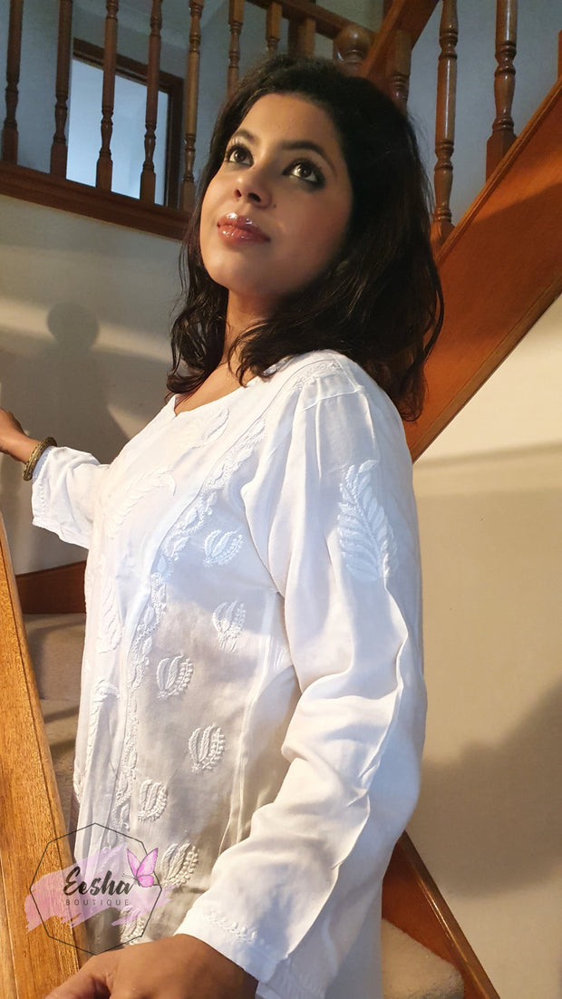 Parna Tunic - White - Hand Embroidered Kurta