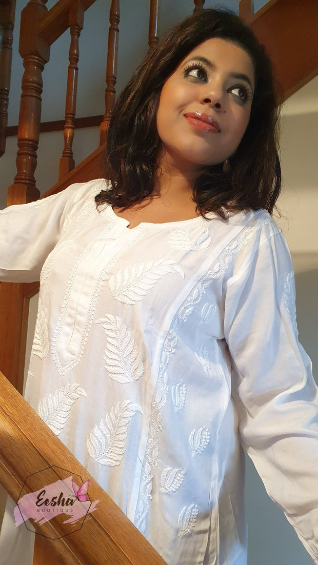 Parna Tunic - White - Hand Embroidered Kurta