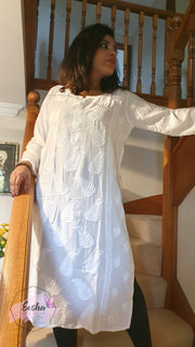 Parna Tunic - White - Hand Embroidered Kurta