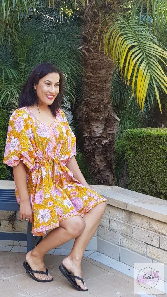 Yellow Floral Embroidered Kaftan