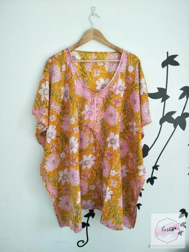 Yellow Floral Embroidered Kaftan