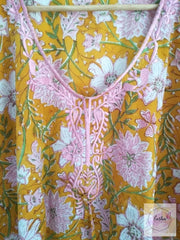 Yellow Floral Embroidered Kaftan