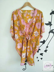 Yellow Floral Embroidered Kaftan
