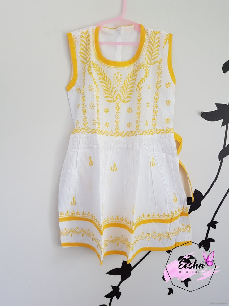 Young Girl Frock Dress-Yellow Thread Embroidery Girls